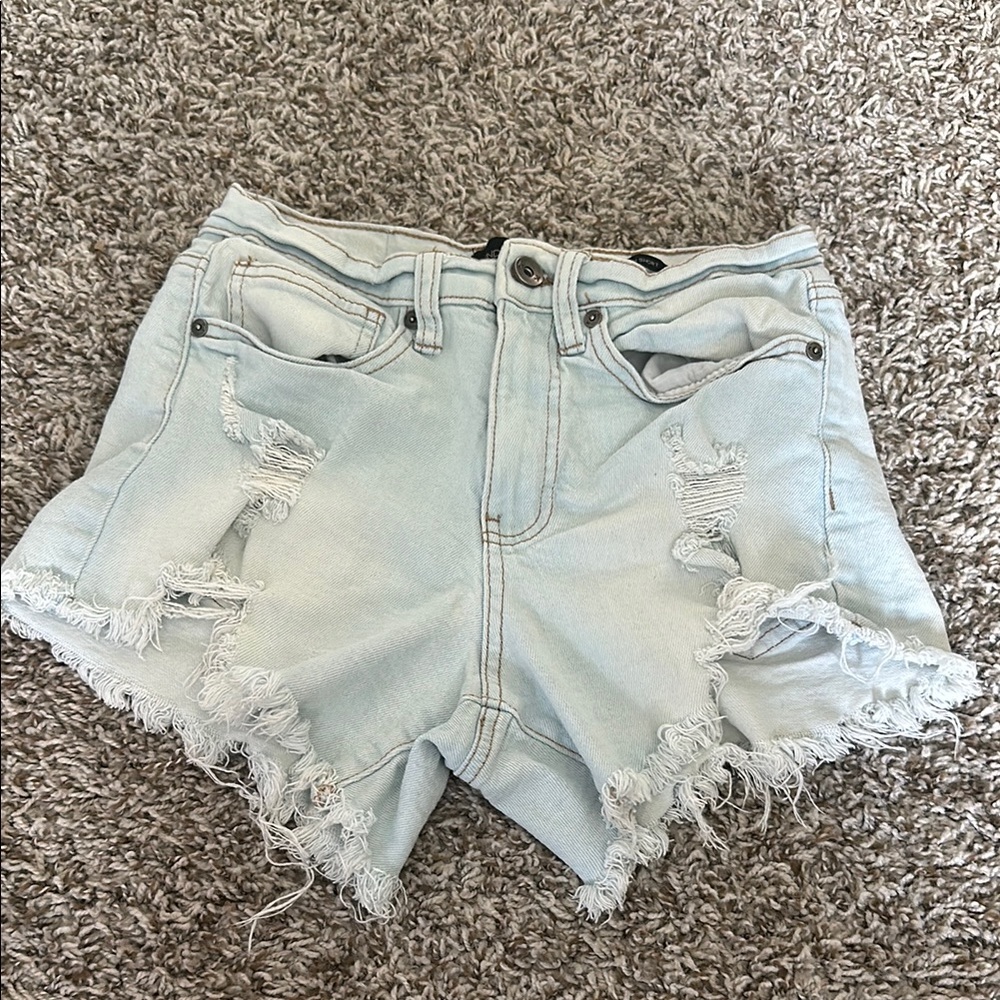 Kendall & Kylie Blue Jean Shorts Distressed Frayed Hem